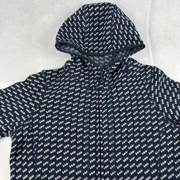 LL Bean Jacket Womens Medium Blue Birdseye Sweater Fleece Coat Full Zip Hood - Picture 5 of 7